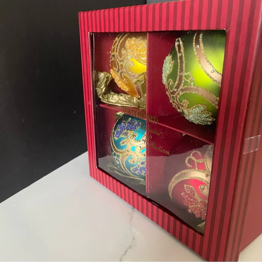 SET of 4 Paisley Ball Heirloom Ornaments - North Pole Collection - by Waterford